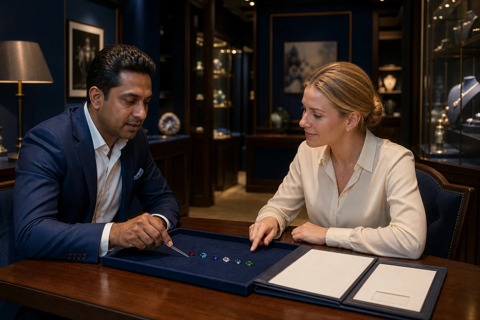 Private gemstone consultation at the SPR Gems showroom in Colombo